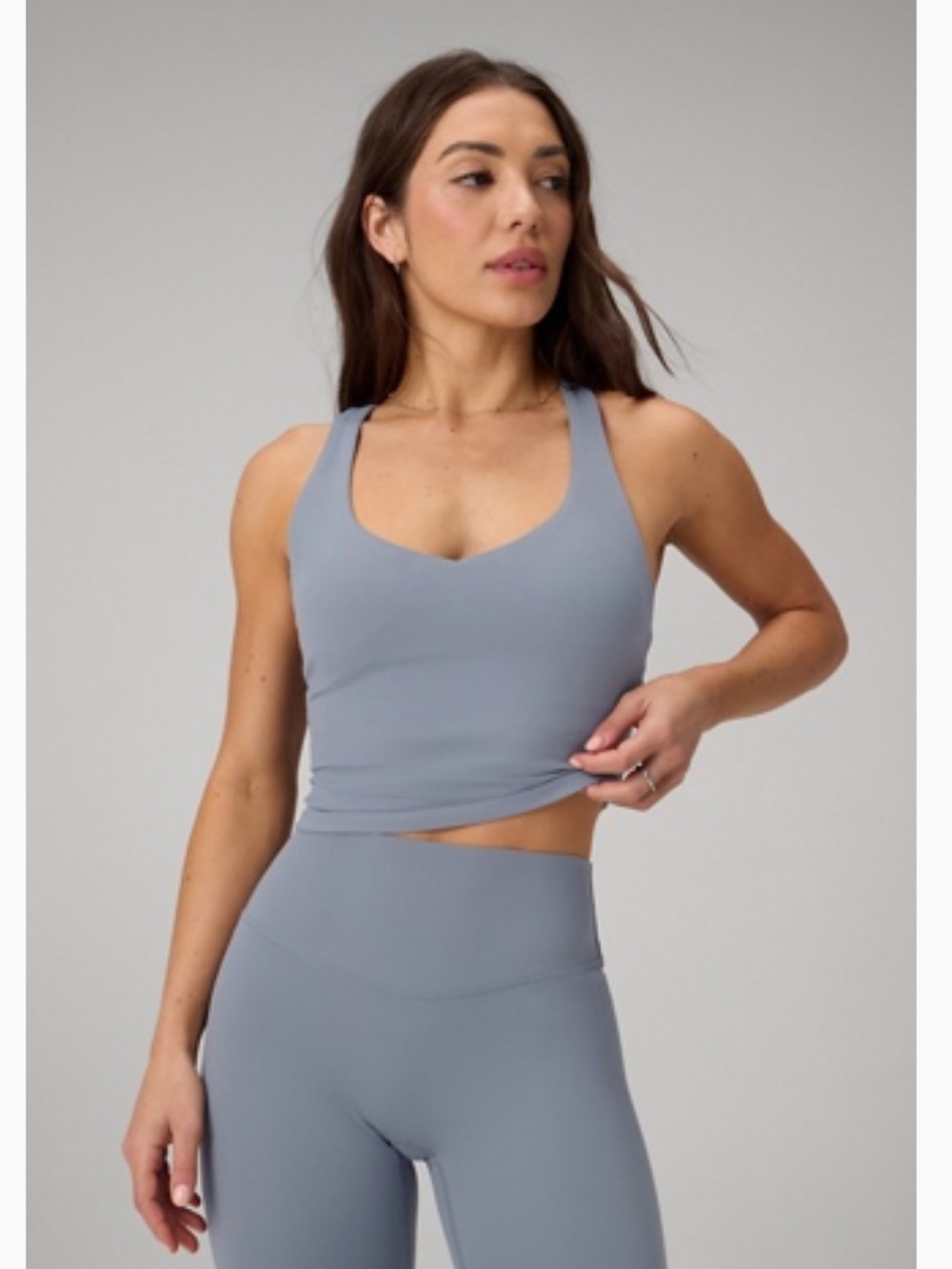 Fabletics Scoop Neck Seamless Crop Tank — Slate Blue